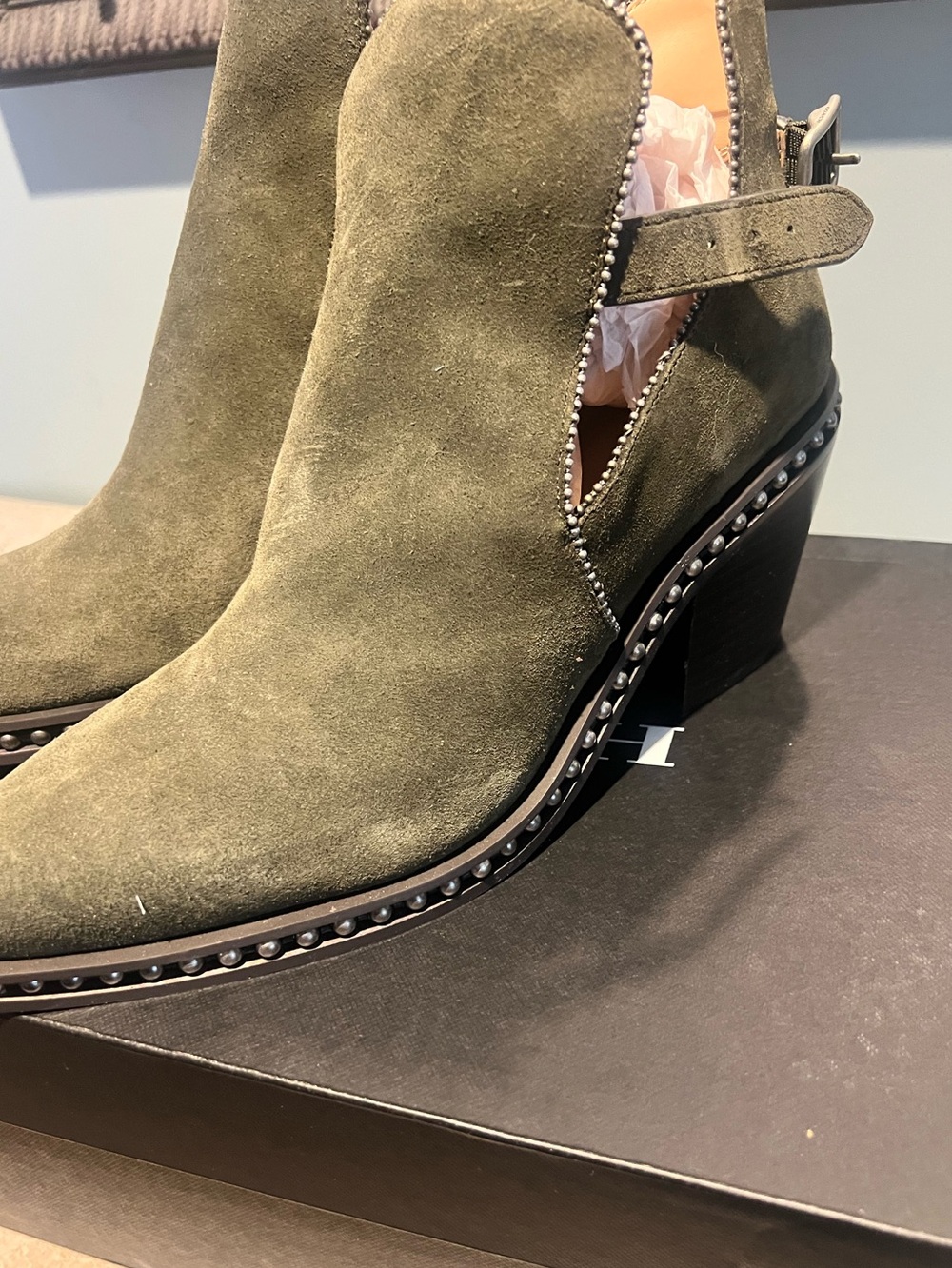 Coach Olive Green Suede Pippa Cutout Ankle Boots - Sz. 10 - Picture 7 of 14